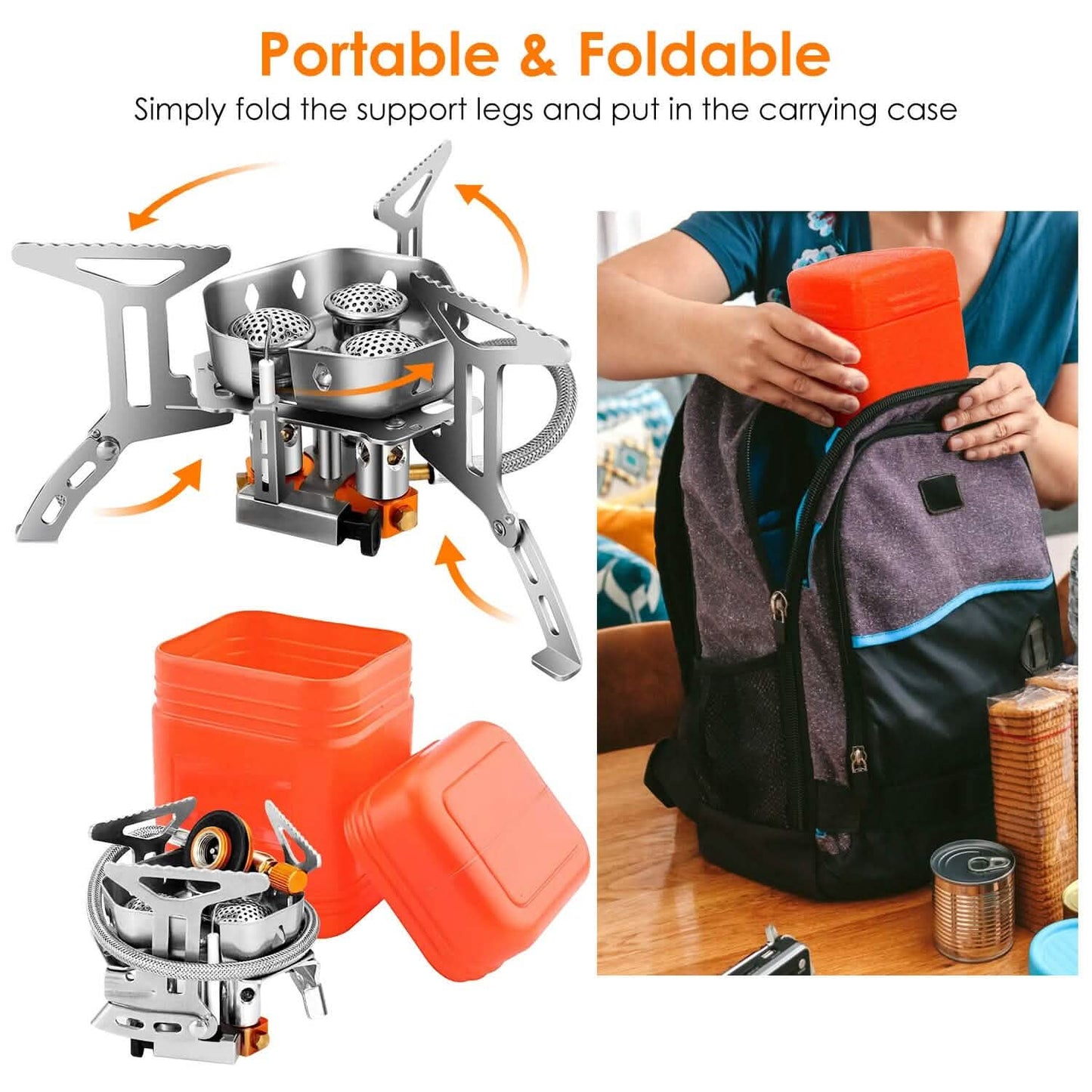 4000W Portable Camping Stove Foldable Powerful Gas Stove Backpacking Burner DailySale