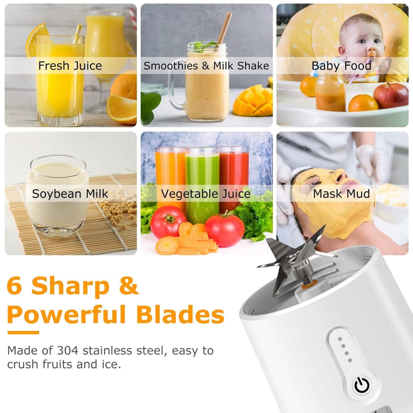 450ml Rechargeable Fruit Blender with 6 Blades DailySale
