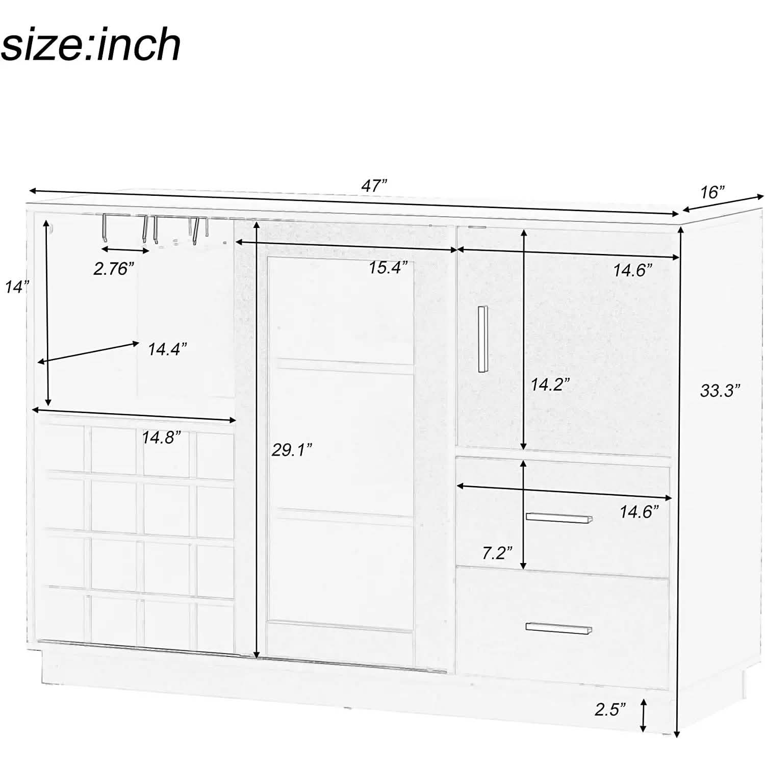 47" Console Dining Table Buffet Sideboard DailySale