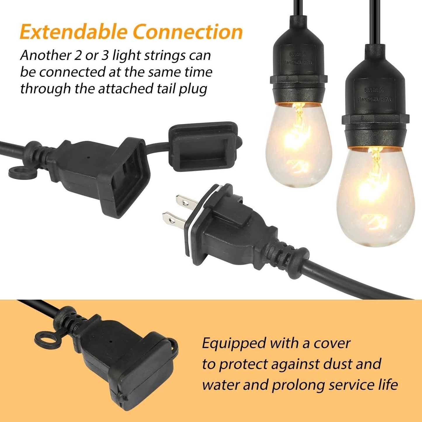 48ft Outdoor String Light Waterproof Patio String Lights Bulbs DailySale
