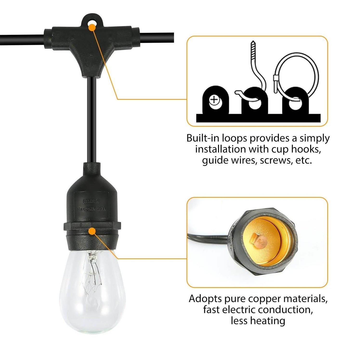 48ft Outdoor String Light Waterproof Patio String Lights Bulbs DailySale