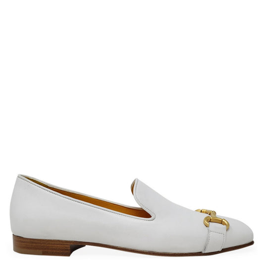 White Leather Square Toe Loafer Madison Maison