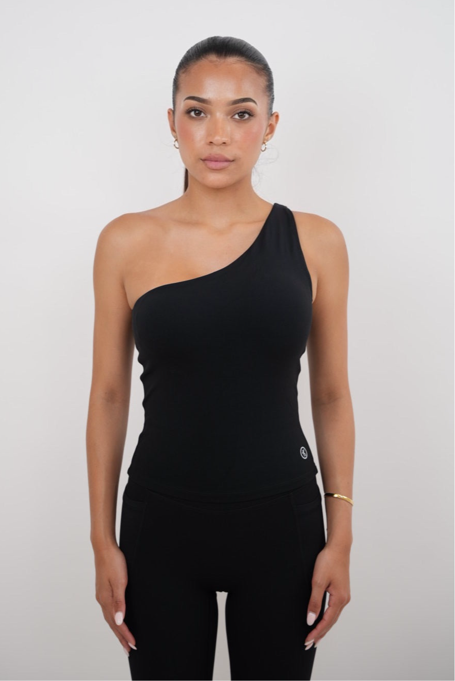 I Am Wealthy Black One Shoulder Top KIMITH BRAND