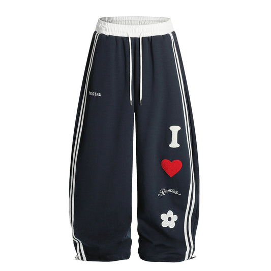 Love Track | Heart Patch Wide-Leg Track Pants - Luxuryurbanwear