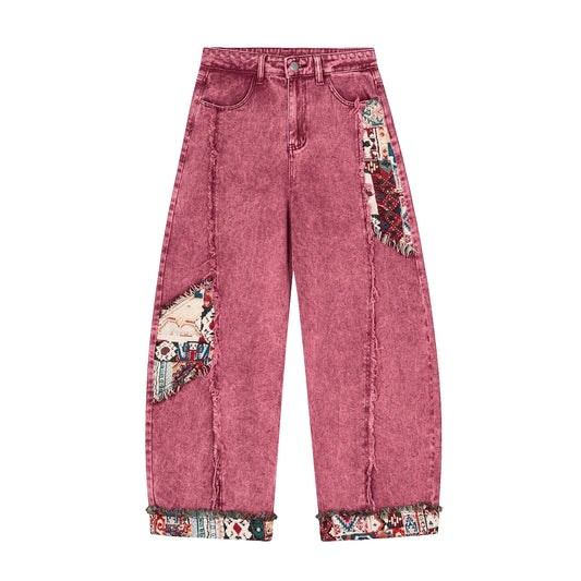 Patch Dream Washed Rose Jeans - Tapestry Patchwork Luxury Denim | LuxuryUrbanwear - Luxuryurbanwear