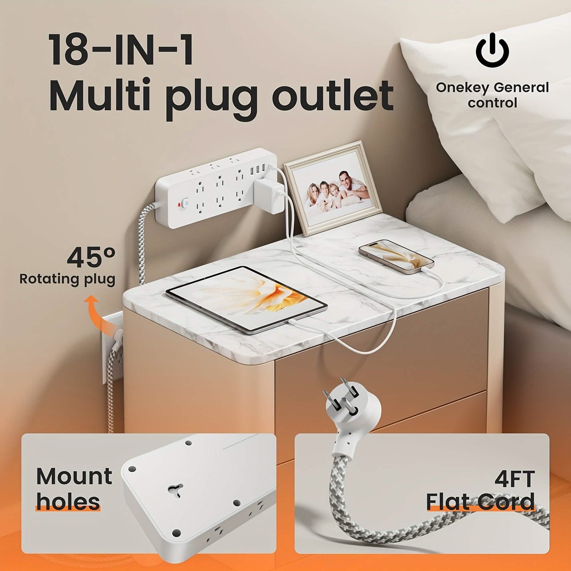18-Outlet Power Strip with USB & Type-C – Surge Protection DailySale