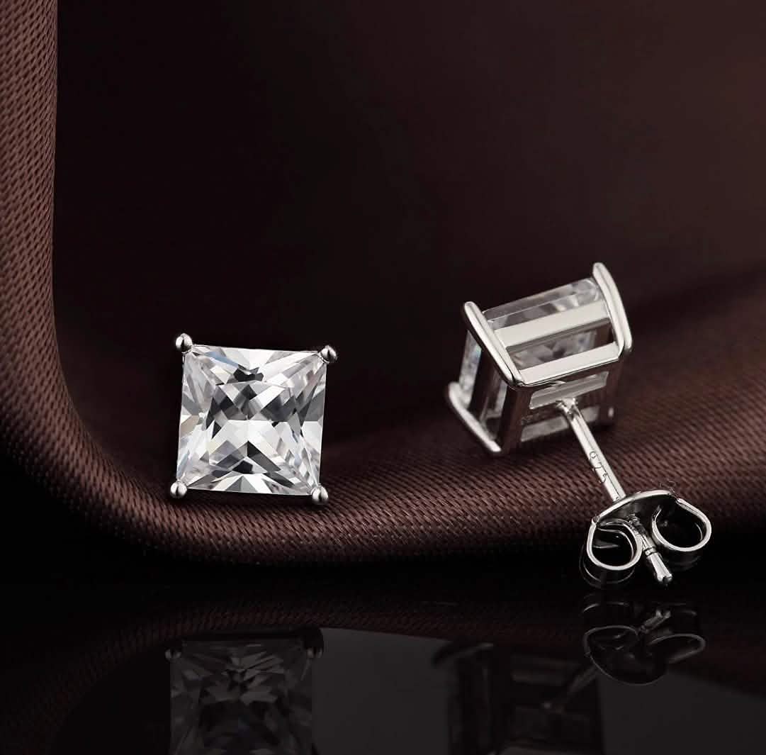 4MM Sterling Silver Princess Cut Crystal Studs DailySale