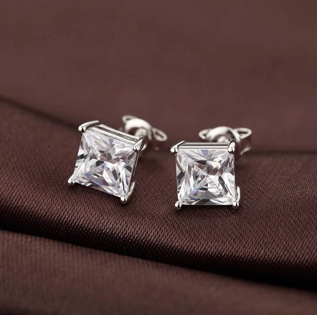 4MM Sterling Silver Princess Cut Crystal Studs DailySale