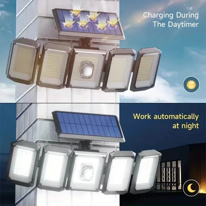 5 Heads Solar 300 LED Light Outdoor Motion Sensor Waterproof Wide-angle Illumination Wall Lamp DailySale