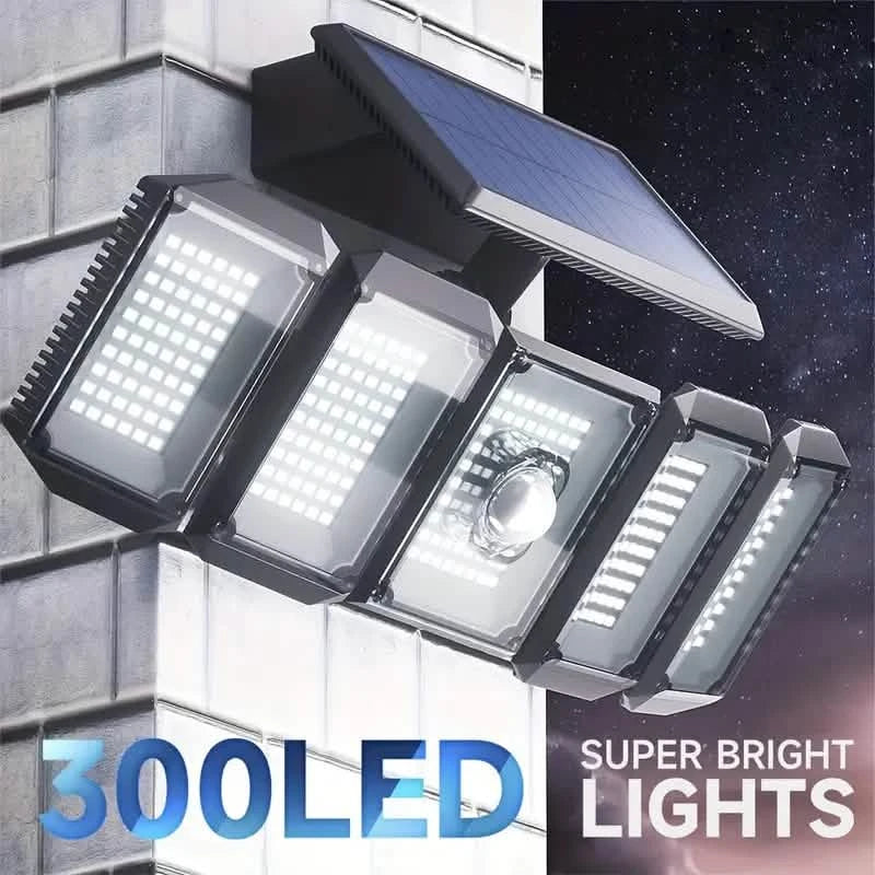 5 Heads Solar 300 LED Light Outdoor Motion Sensor Waterproof Wide-angle Illumination Wall Lamp DailySale