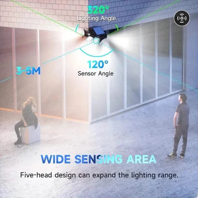 5 Heads Solar 300 LED Light Outdoor Motion Sensor Waterproof Wide-angle Illumination Wall Lamp DailySale
