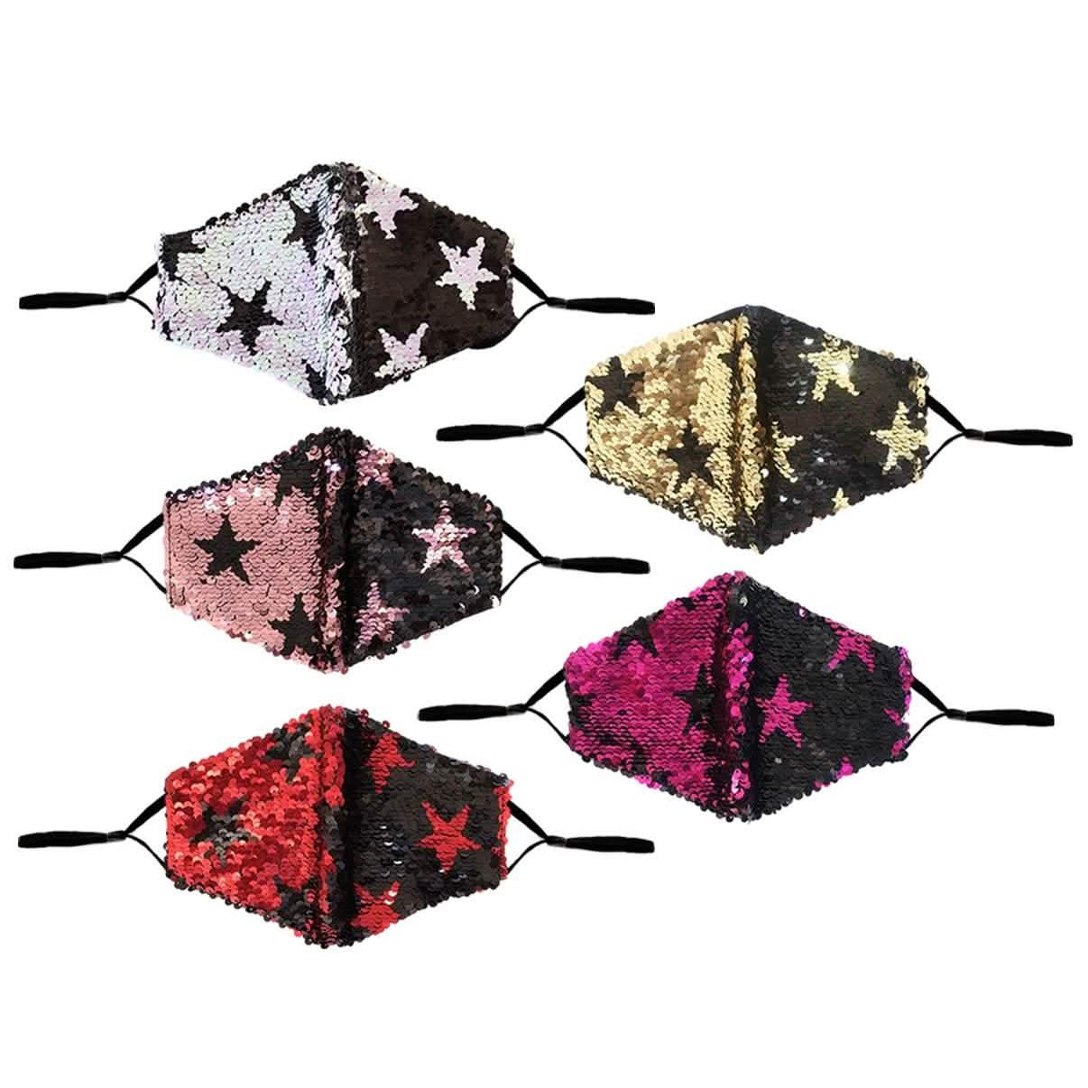 5-Pack: Star Struck Cotton Reversible Sequin Fashion Face Masks With Adjustable Ear Loops DailySale