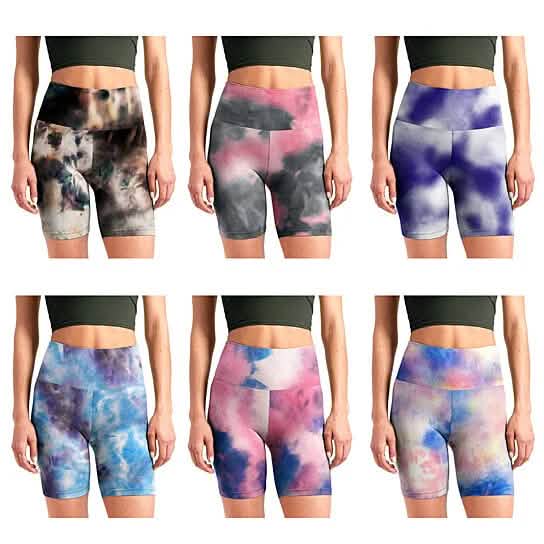 5-Pack: Women's High Waisted Tie Dye Athletic Biker Shorts DailySale