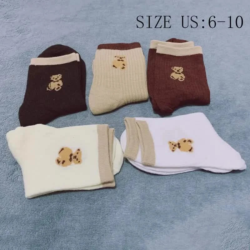 5-Pairs: Bear Embroidery Low Cut Ankle Socks DailySale