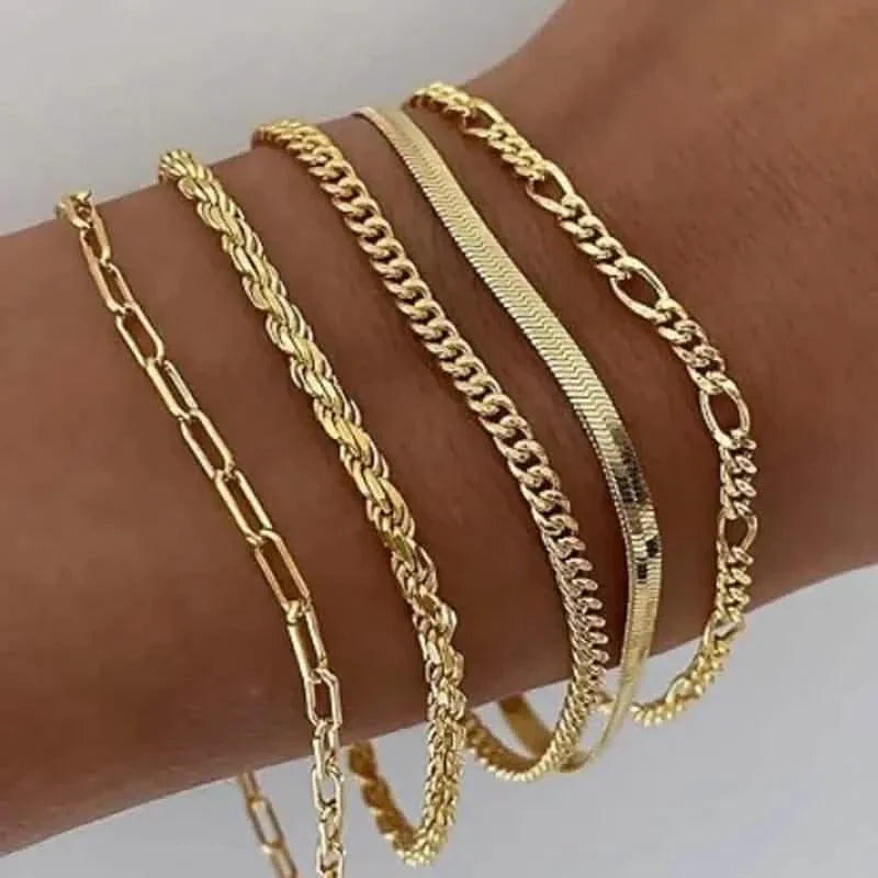 5-Piece: Elegant Multi-Layered Chain Bracelet Set DailySale