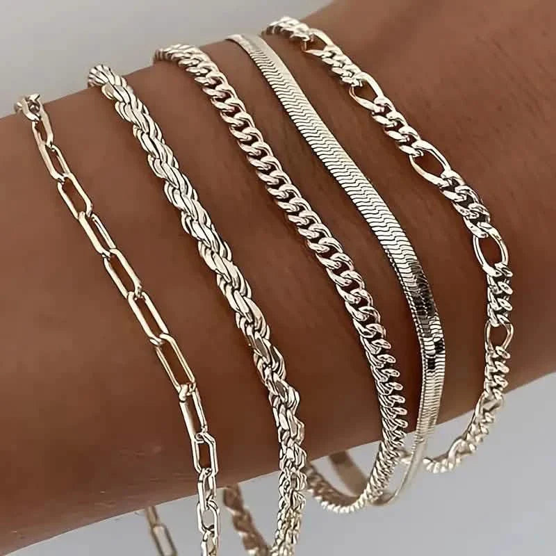 5-Piece: Elegant Multi-Layered Chain Bracelet Set DailySale