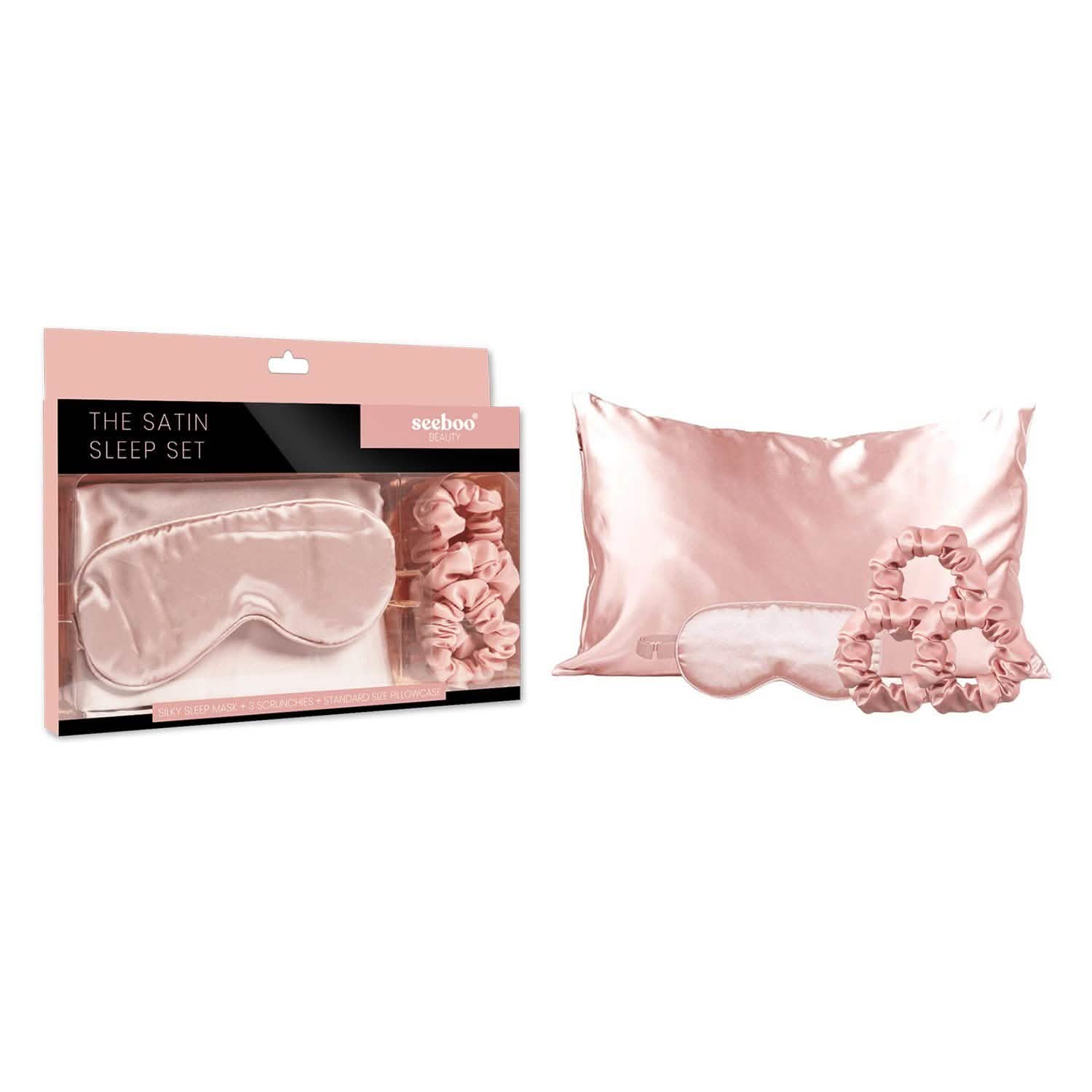 5-Piece: Silky Satin Cozy Comfortable Blush Sleep Set For Peaceful Sleep And Healthy Skin DailySale