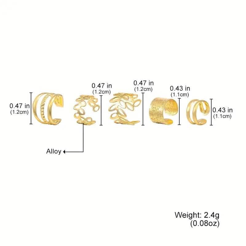 5-Pieces: Golden Leaf Cutout Ear Clips DailySale