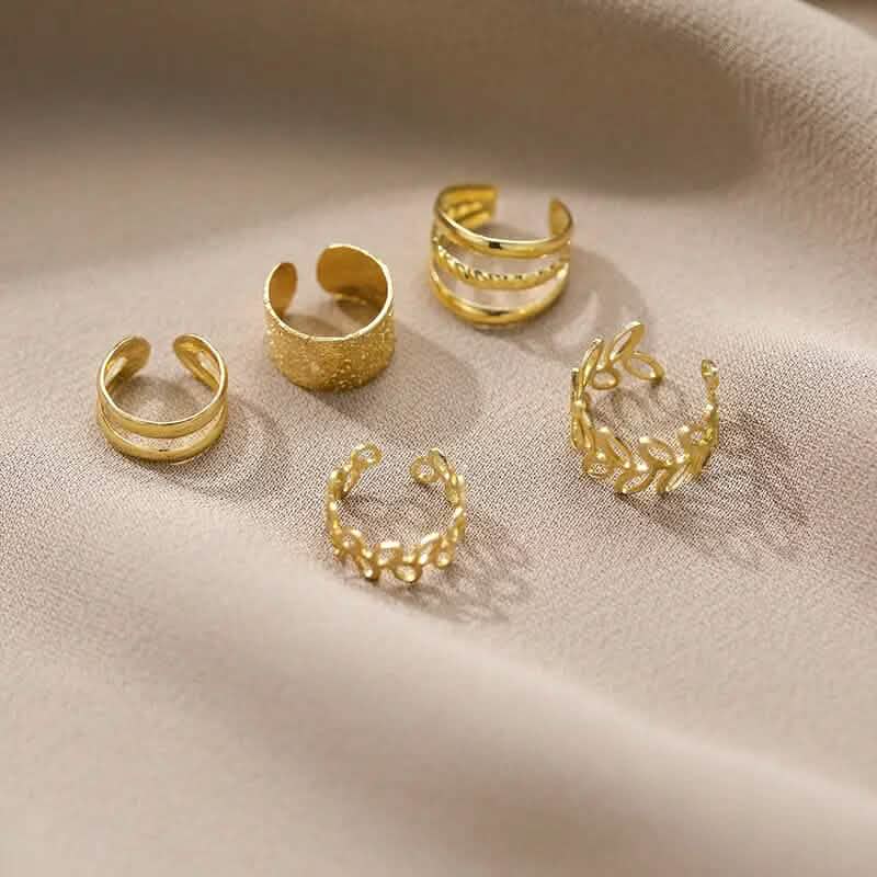 5-Pieces: Golden Leaf Cutout Ear Clips DailySale