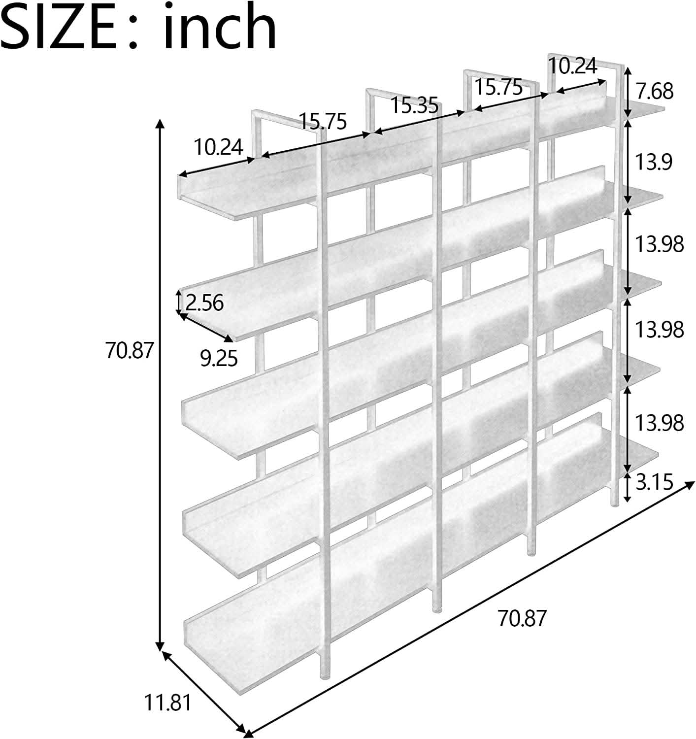 5-Tier Bookcase Tall Bookshelf, Storage Shelf with Metal Frame DailySale