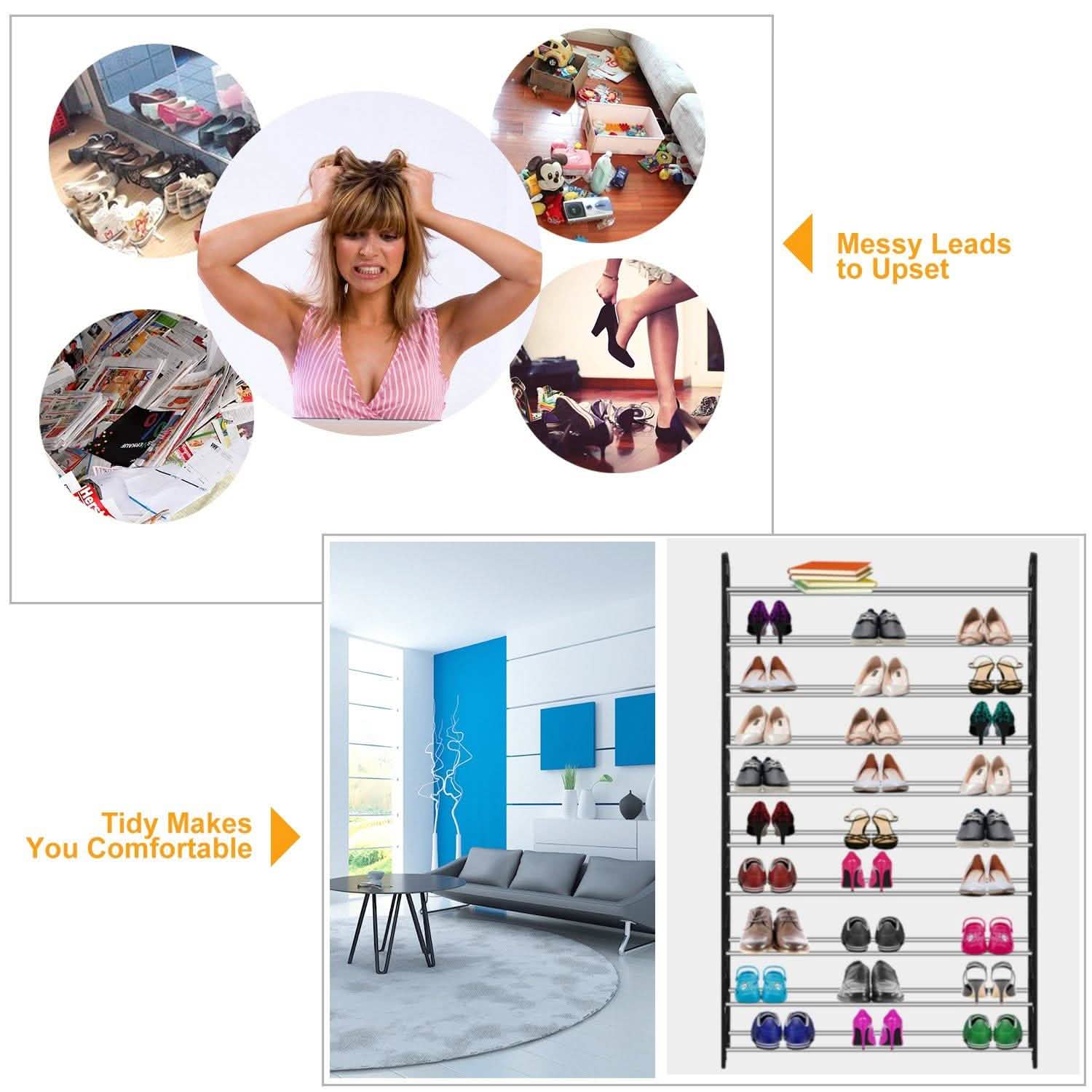 50-Pair Shoe Rack Storage Organizer 10-Tier Portable Wardrobe Tower DailySale