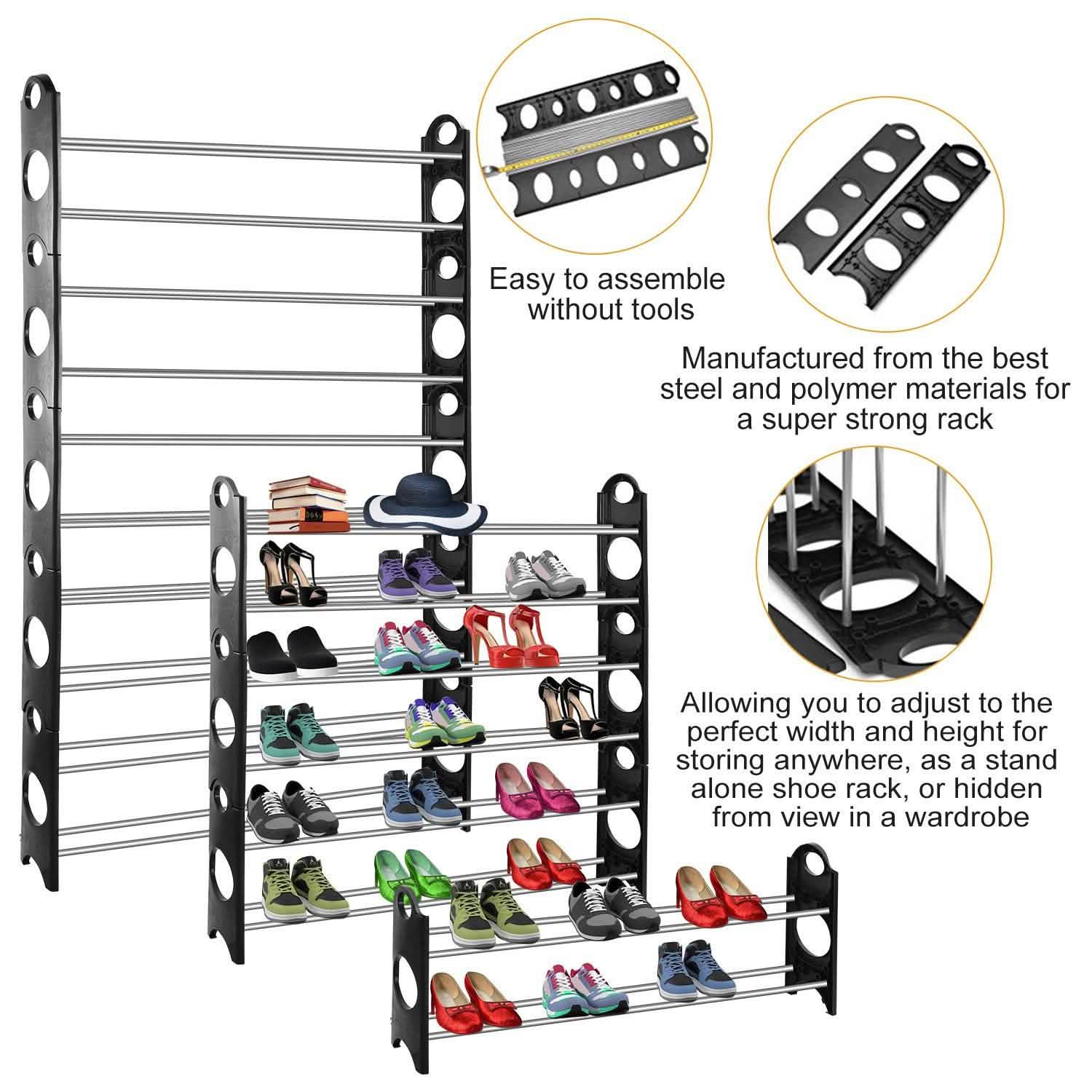 50-Pair Shoe Rack Storage Organizer 10-Tier Portable Wardrobe Tower DailySale