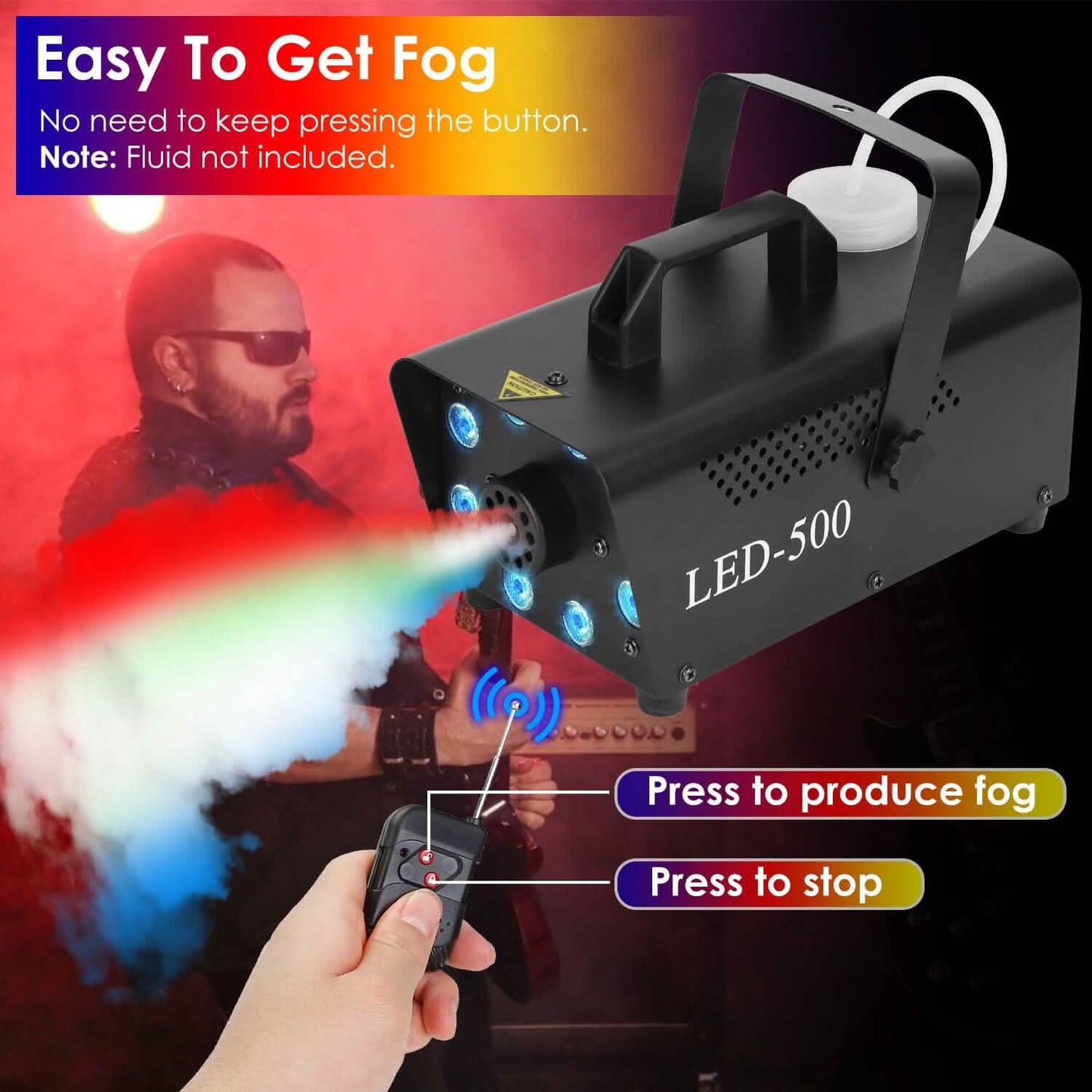 500W Fog Machine 2000CFM Colorful Smoke Machine with 8-Pieces LEDs 5 Lighting Effects 3-Level Brightness DailySale