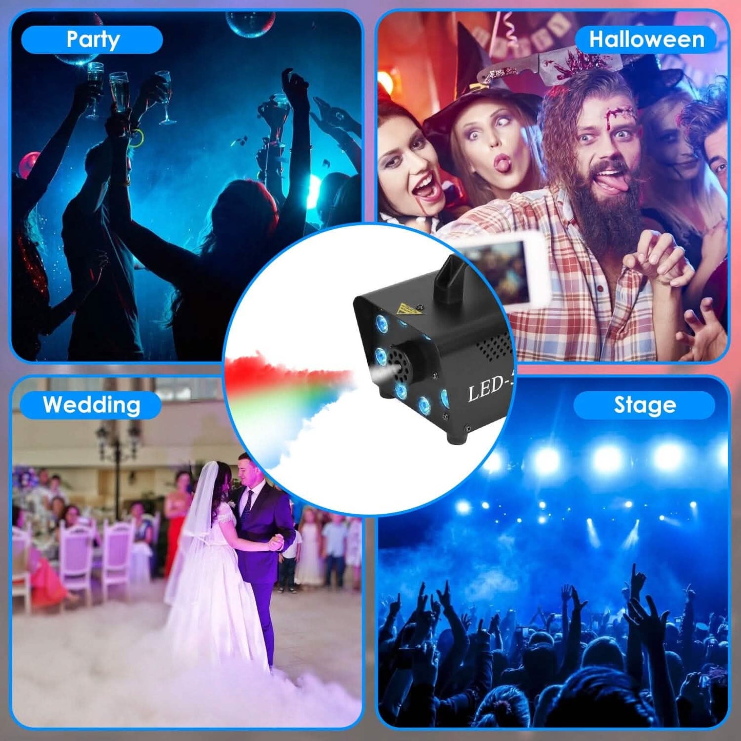 500W Fog Machine 2000CFM Colorful Smoke Machine with 8-Pieces LEDs 5 Lighting Effects 3-Level Brightness DailySale