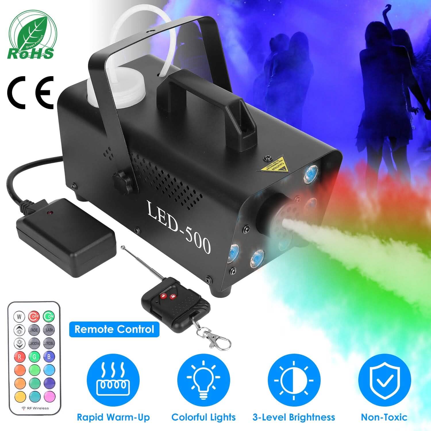 500W Fog Machine 2000CFM Colorful Smoke Machine with 8-Pieces LEDs 5 Lighting Effects 3-Level Brightness DailySale