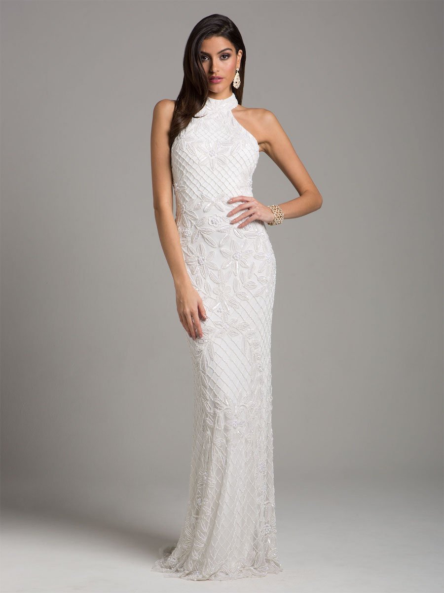 Lara Lattice-Beaded Halter Neck Sheath Wedding Gown Lara New York
