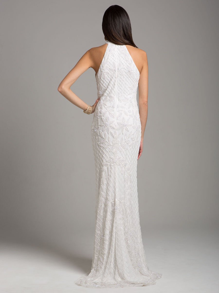 Lara Lattice-Beaded Halter Neck Sheath Wedding Gown Lara New York