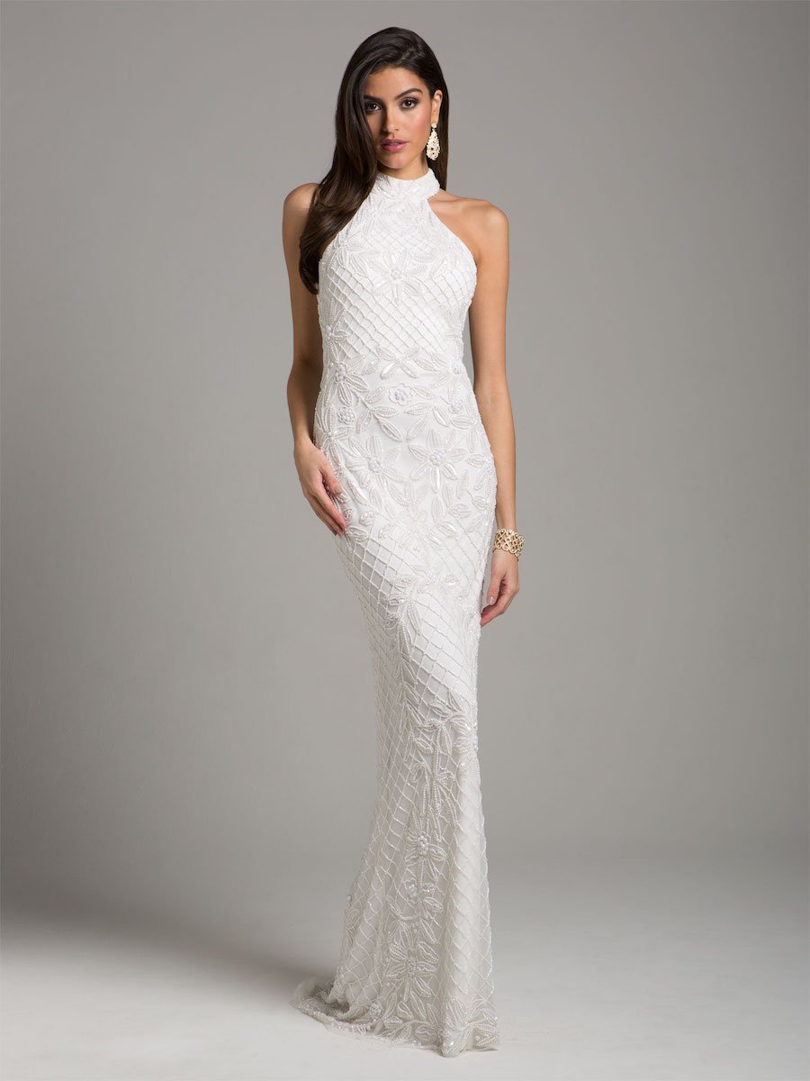 Lara Lattice-Beaded Halter Neck Sheath Wedding Gown Lara New York