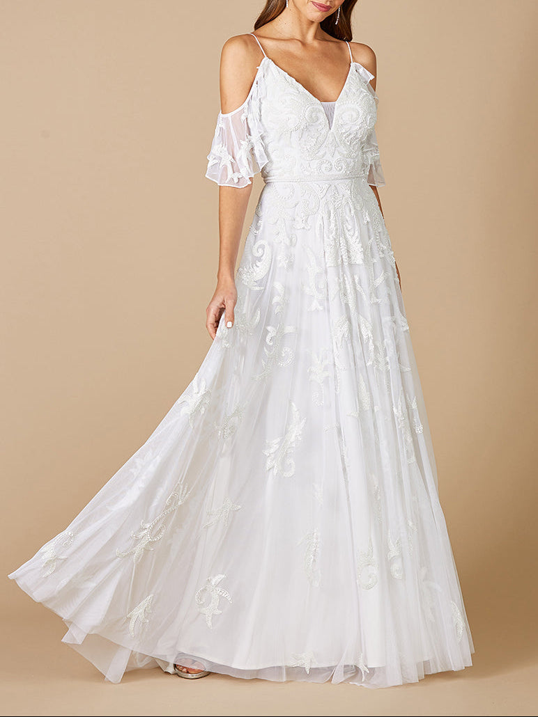 Lara Giana Beaded Cold-Shoulder Wedding Dress Lara New York
