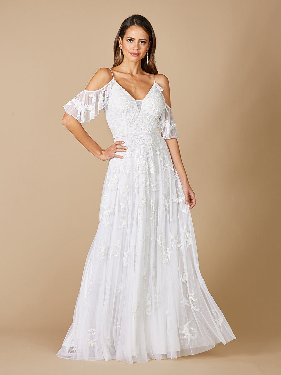 Lara Giana Beaded Cold-Shoulder Wedding Dress Lara New York