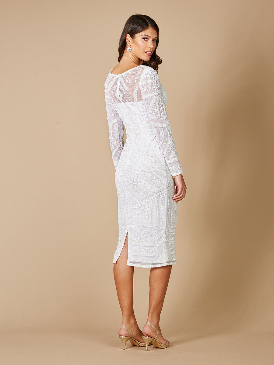 Lara Gloria Long Sleeve Beaded Midi Dress Lara New York