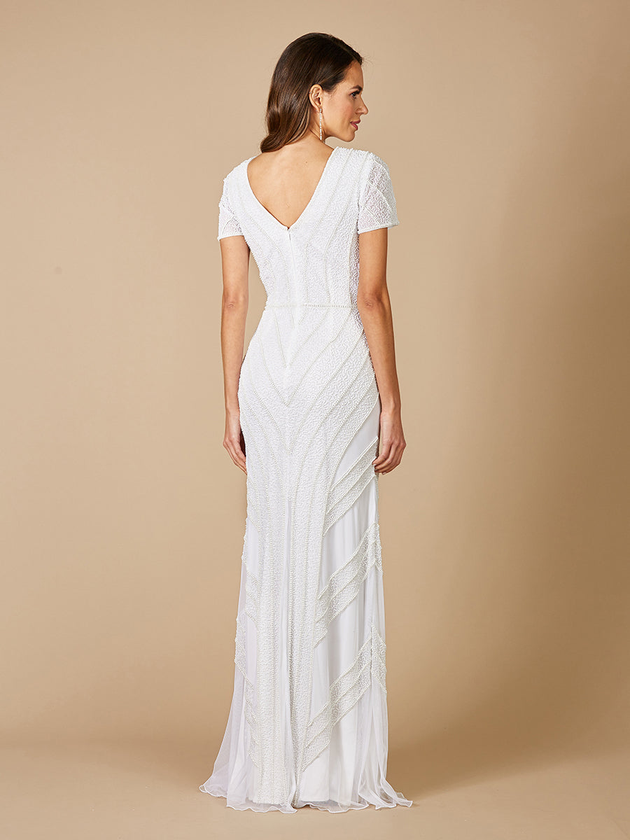 Lara Gabriella Beaded Plunge Wedding Dress Lara New York