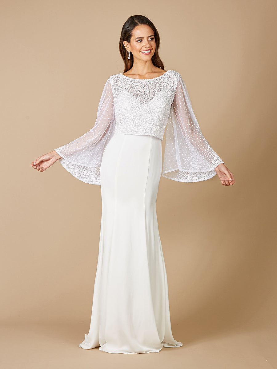 Lara Grace Beaded Long Sleeve Bridal Capelet Top Lara New York