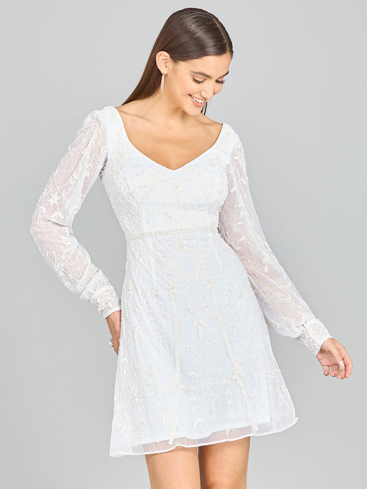 V-Neck, Long Sleeve Bridal Cocktail Dress Lara New York