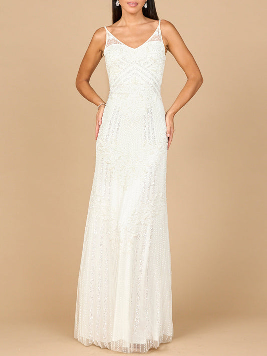 Beaded Gown with Cowl Back Lara New York
