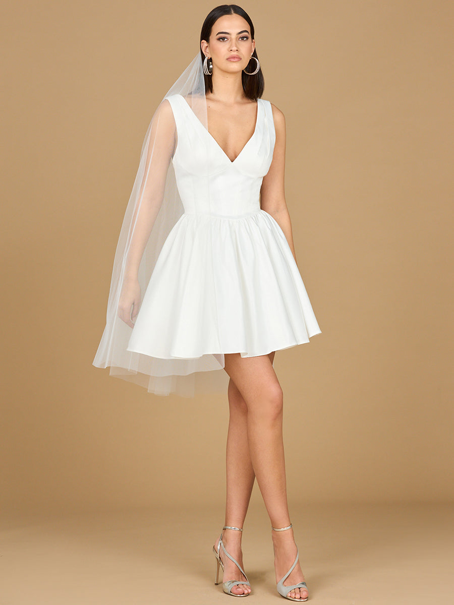 V Neck, A-Line Bridal Short Dress with Veil Lara New York