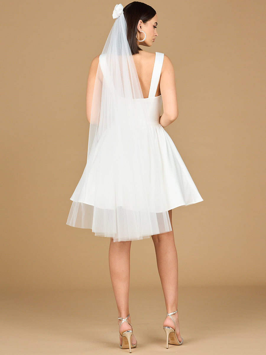 V Neck, A-Line Bridal Short Dress with Veil Lara New York
