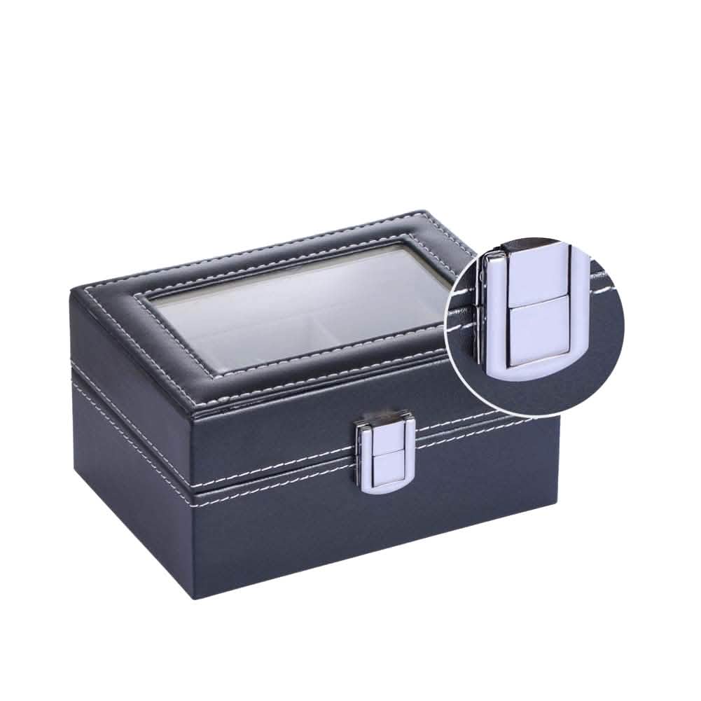 Mens Black Leather Display Glass Top Jewelry Case Organizer DailySale