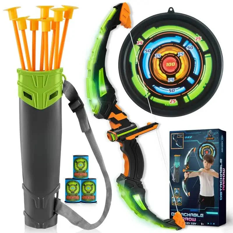 LED Bow & Arrow Toy Set for Kids Light-Up Archery Play Kit with Suction Cup Arrows (Blue/Green) DailySale