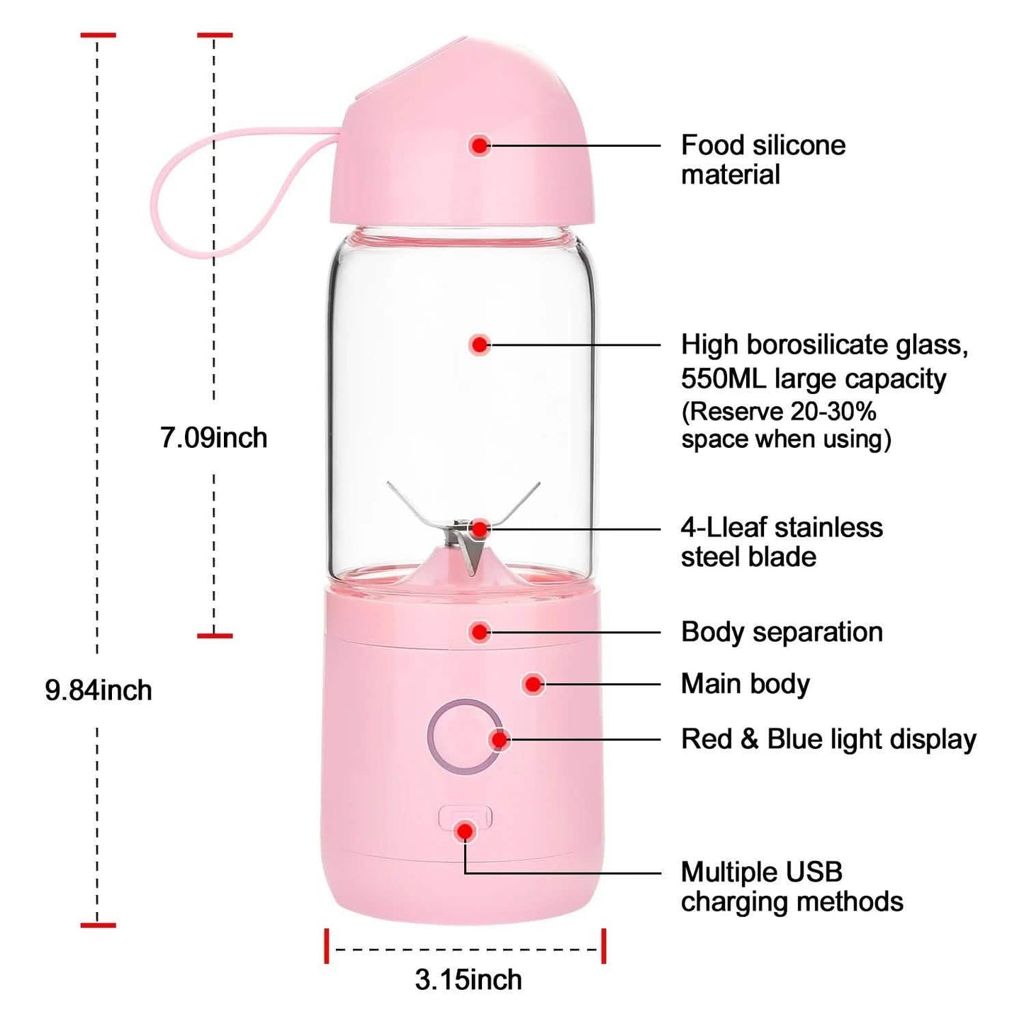 550ML USB Portable Mixer Rechargeable Juicer Fruit Blender Juicer Shaker Bottle DailySale