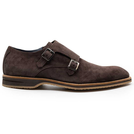 56-105-BRN LEGERRA Sueded Goatskin Monkstrap, Brown Zelli Italia