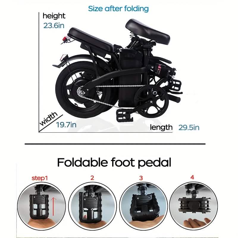 14" Folding Electric Bike 48V Lightweight E-Bike 330LB Load 19MPH 28-Mile Range DailySale
