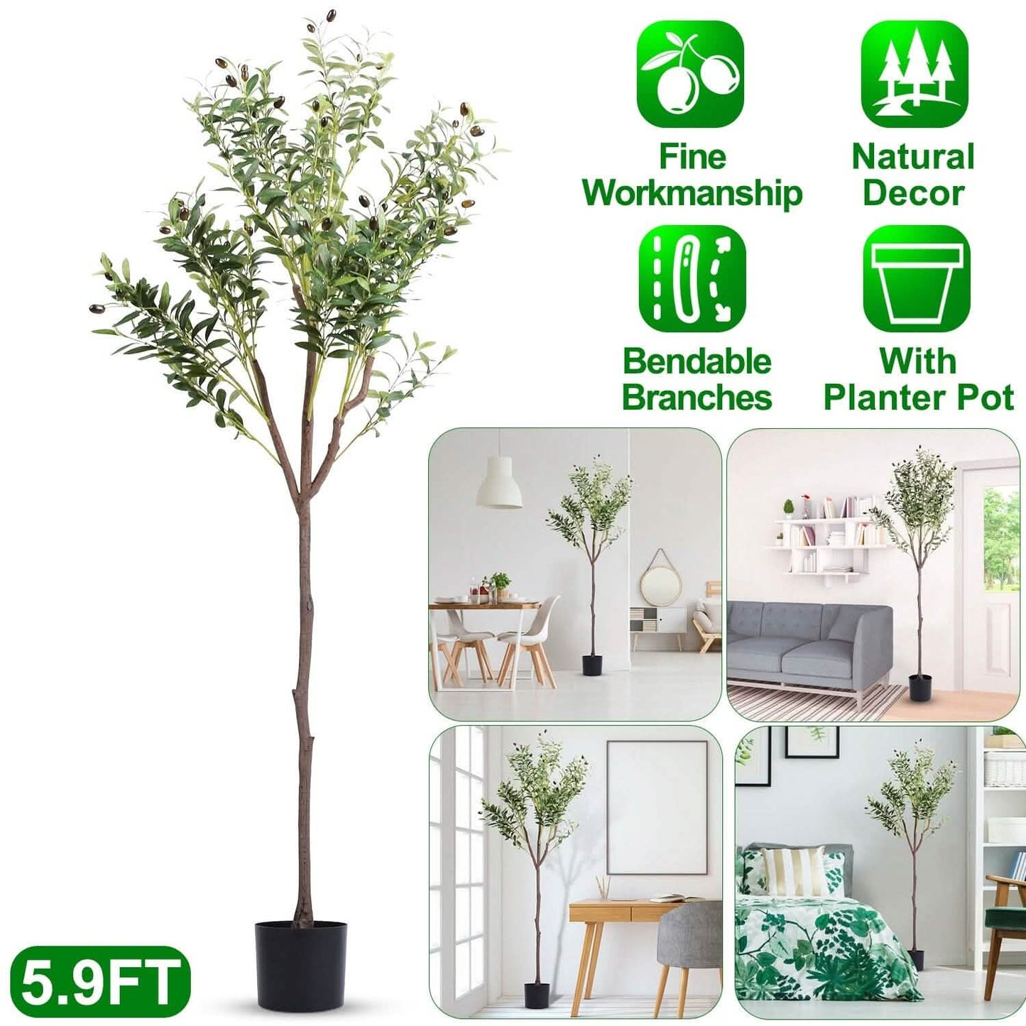 5.9ft Artificial Olive Tree with Lush Olive Branches and Fruits with Black Planter Pot DailySale