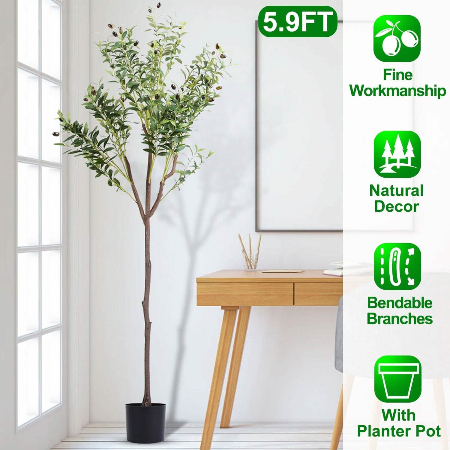 5.9ft Artificial Olive Tree with Lush Olive Branches and Fruits with Black Planter Pot DailySale