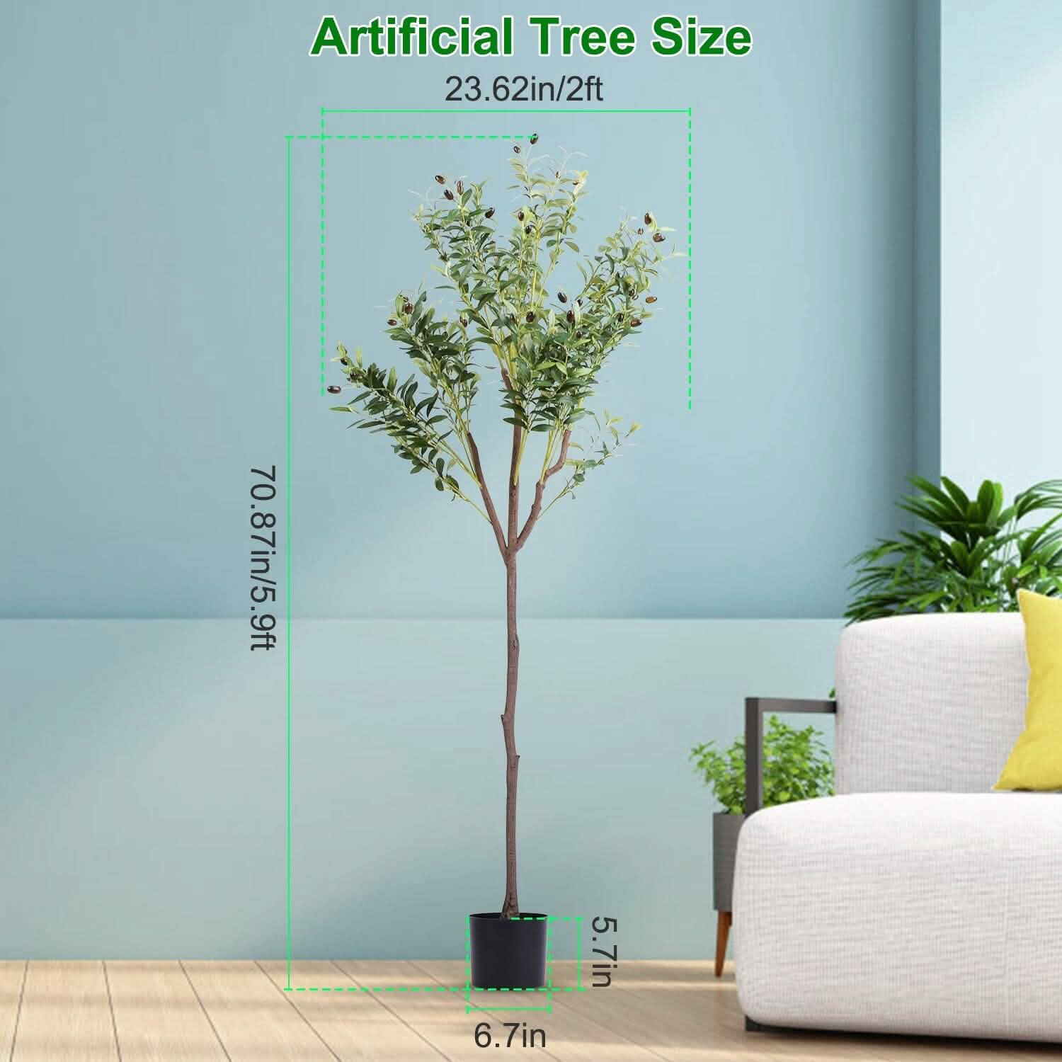 5.9ft Artificial Olive Tree with Lush Olive Branches and Fruits with Black Planter Pot DailySale