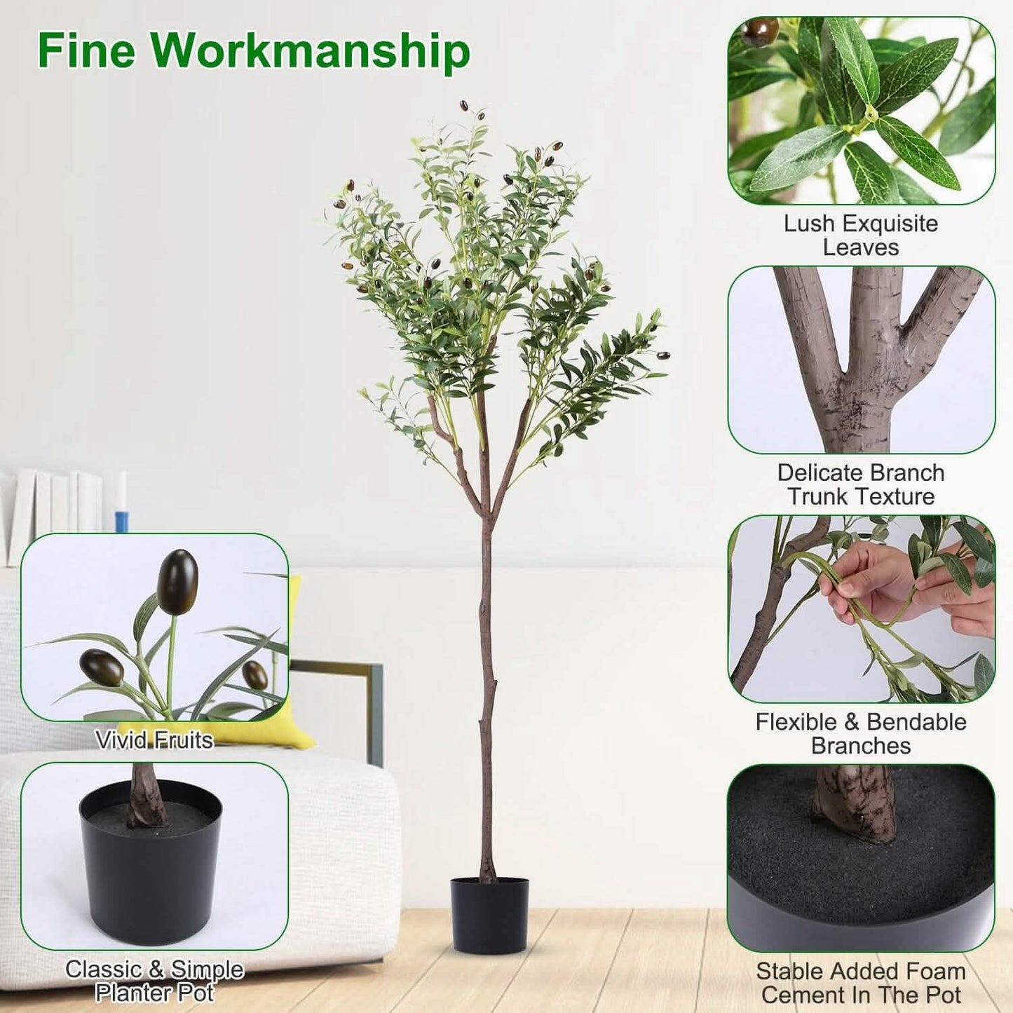 5.9ft Artificial Olive Tree with Lush Olive Branches and Fruits with Black Planter Pot DailySale